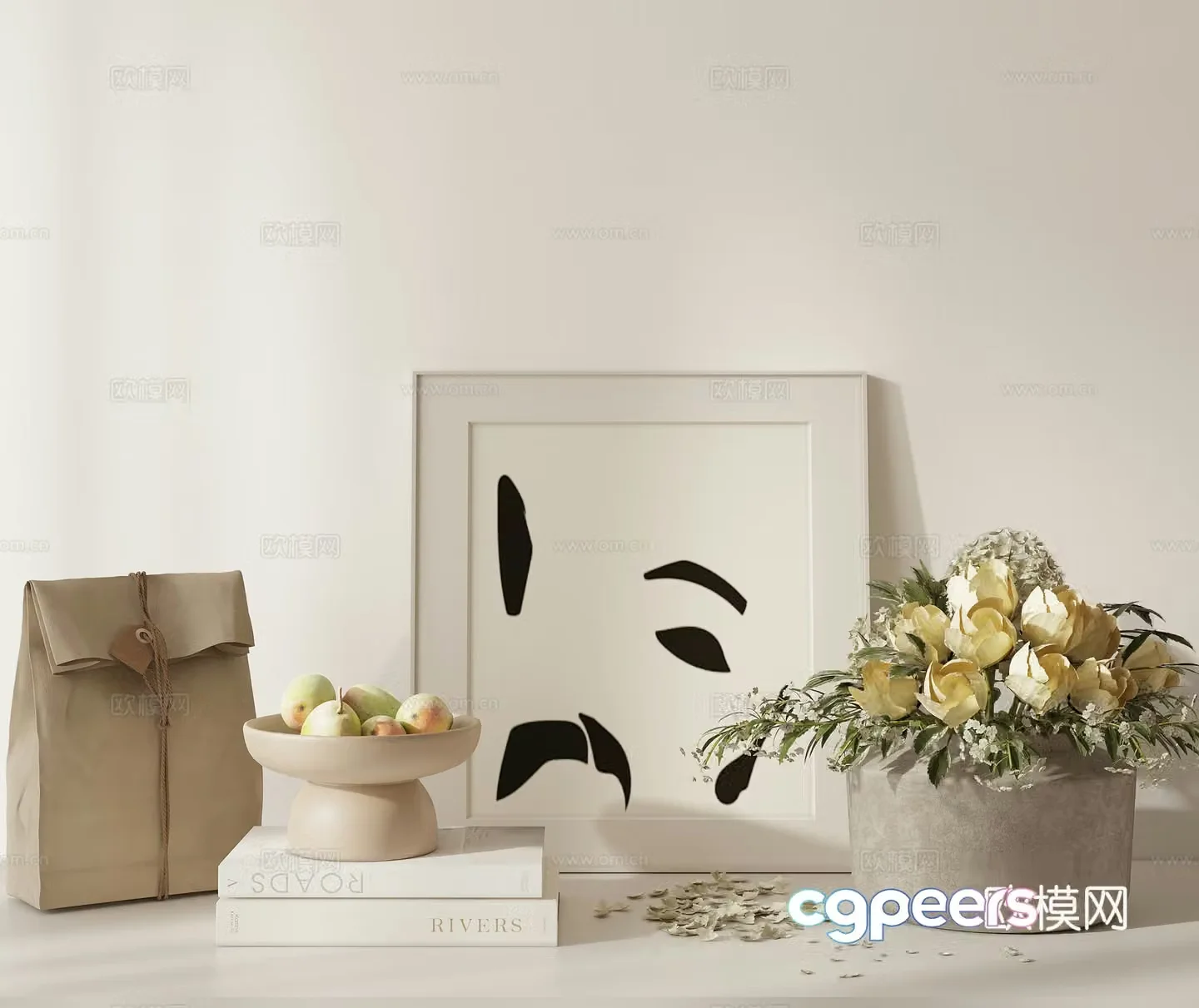 Creamy style desktop ornaments vase book ornaments 3d model