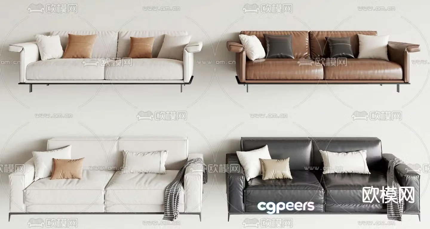 Double sofa upholstered sofa 3d model
