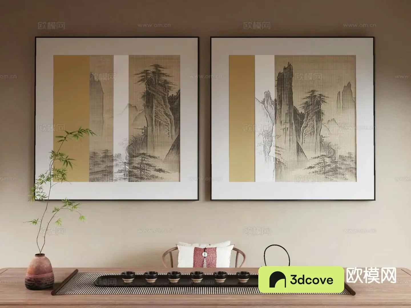 New Chinese style decorative painting Zen hanging painting tea set