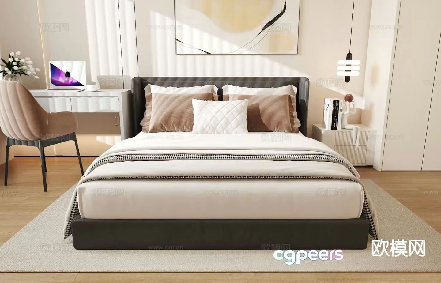 Modern double bed 3d model