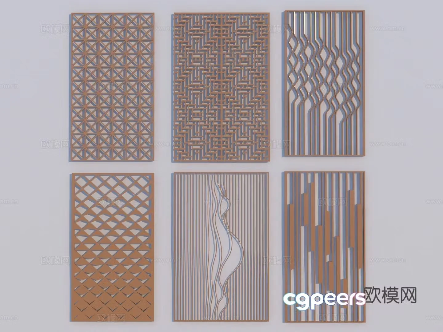 New Chinese metal wood lattice screen 3d model