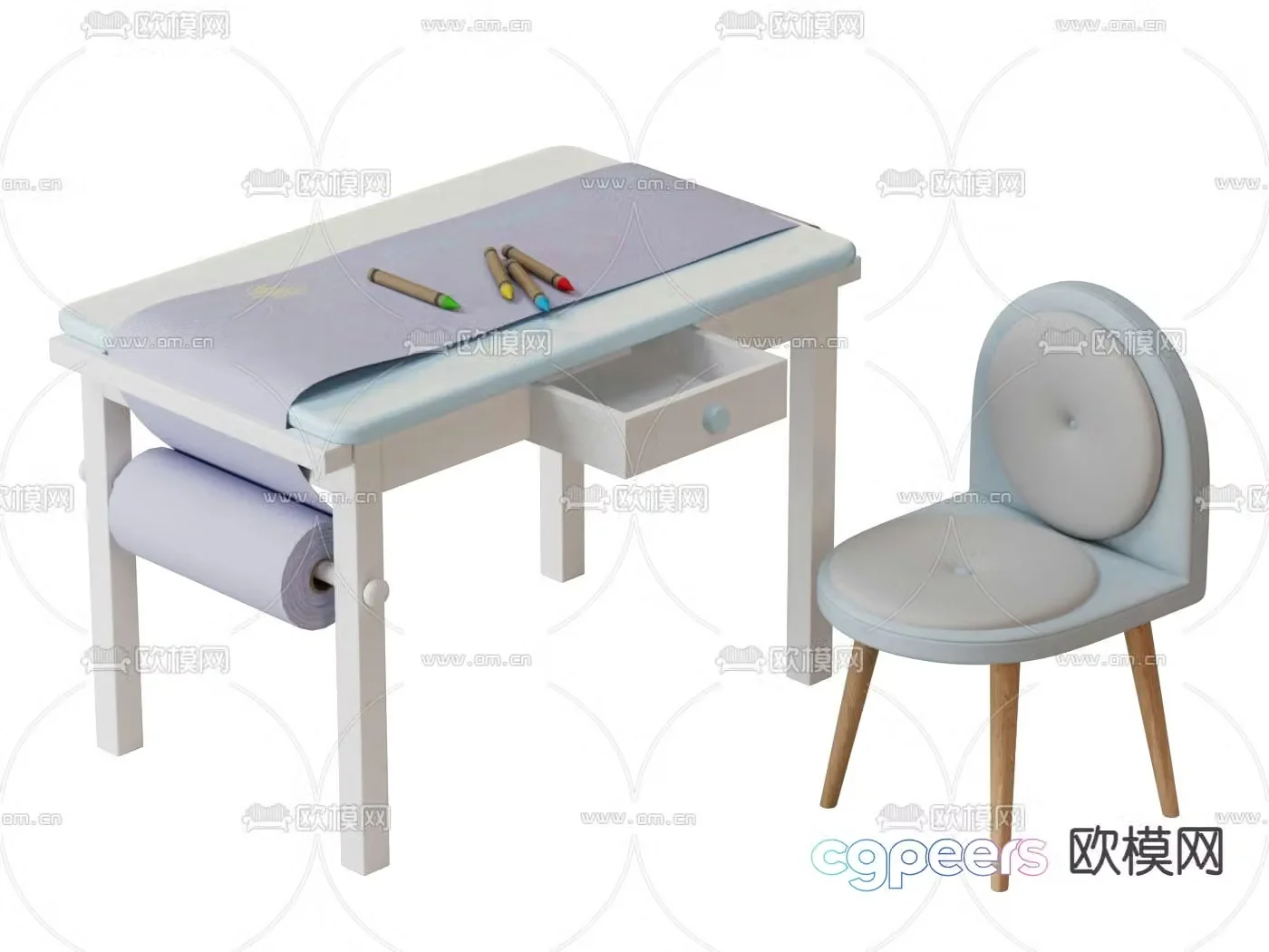Children’s study table desk chair 3d model