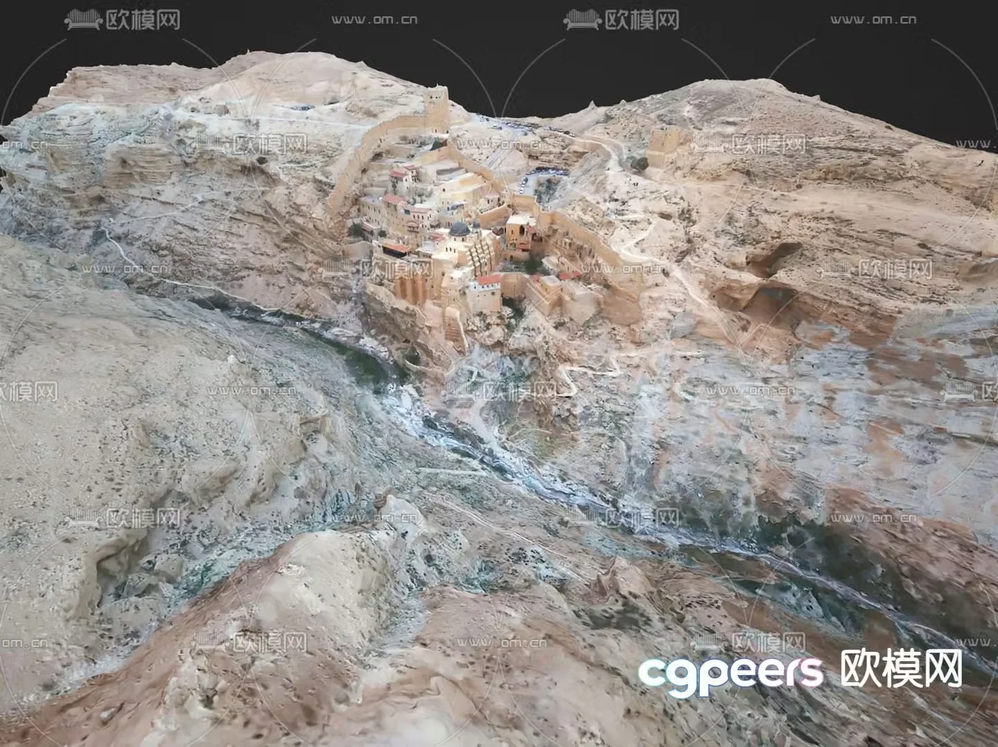 mediterranean architecture mountain landscape 3d model