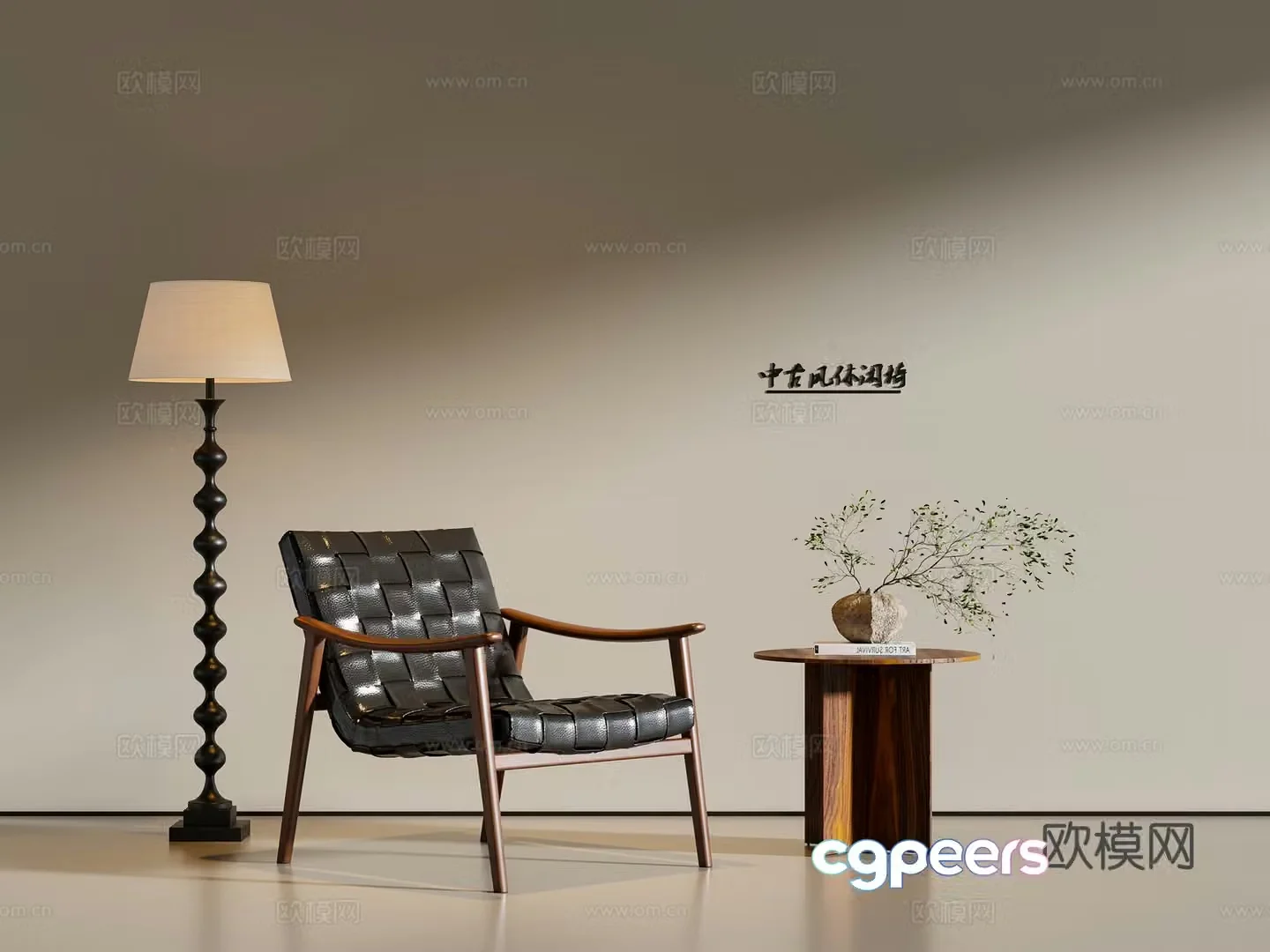 Medium style leisure chair sofa chair floor lamp 3d model