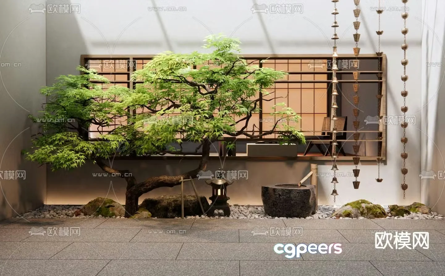 New Chinese style indoor landscaping 3D model