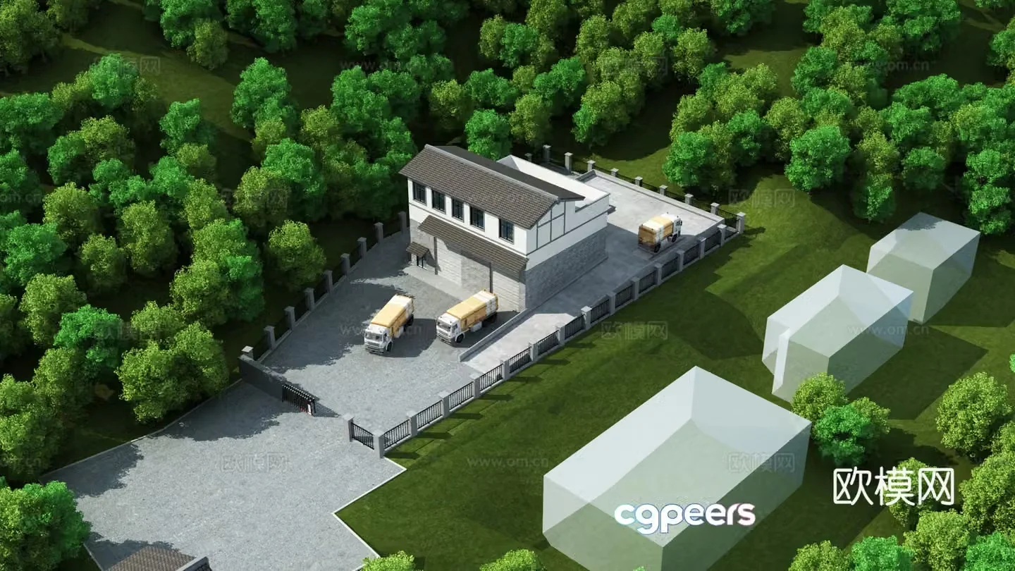 New Chinese road administration bird’s eye view of garbage station Hui school 3D model