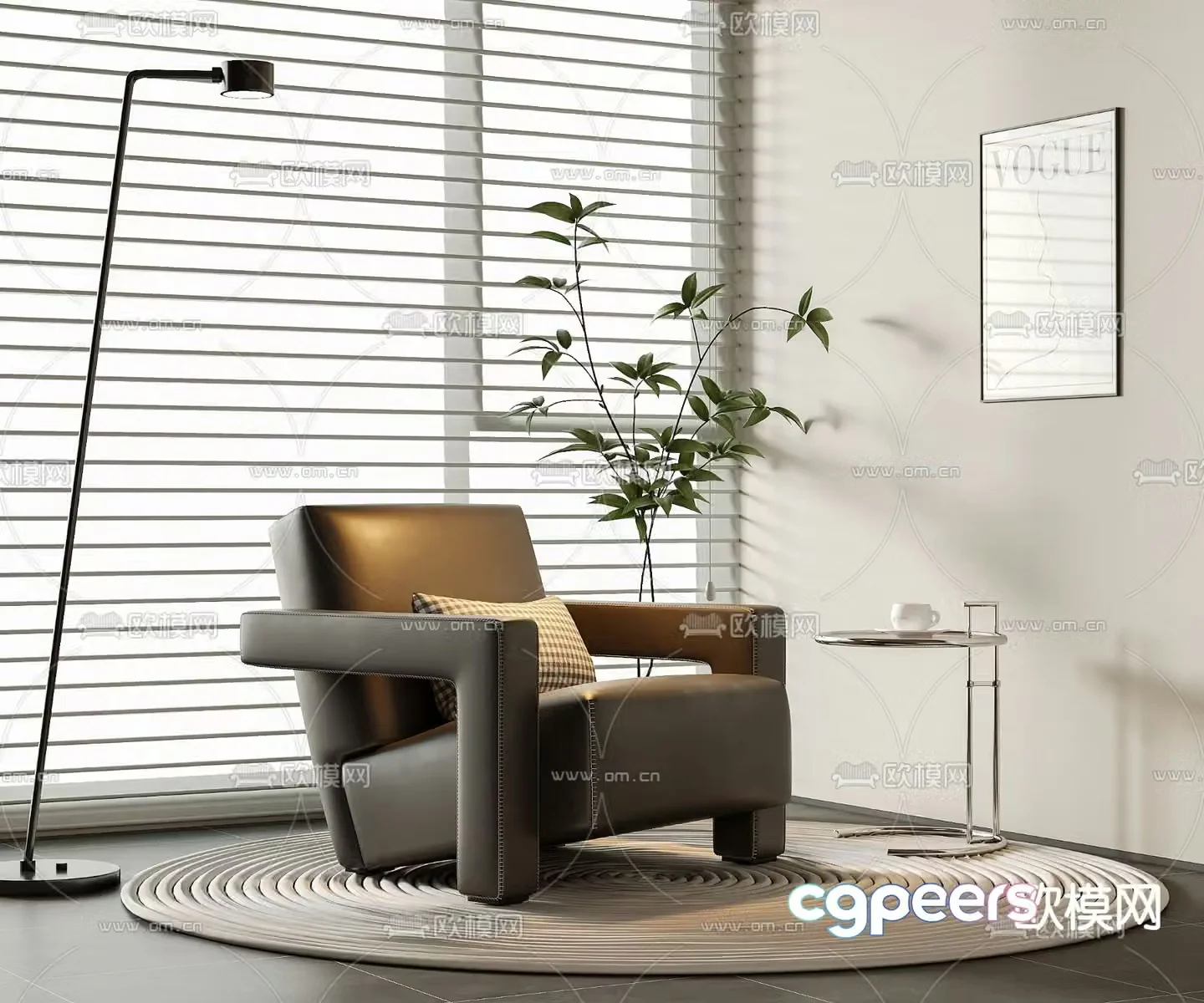 Leather sofa leisure sofa single sofa 3d model