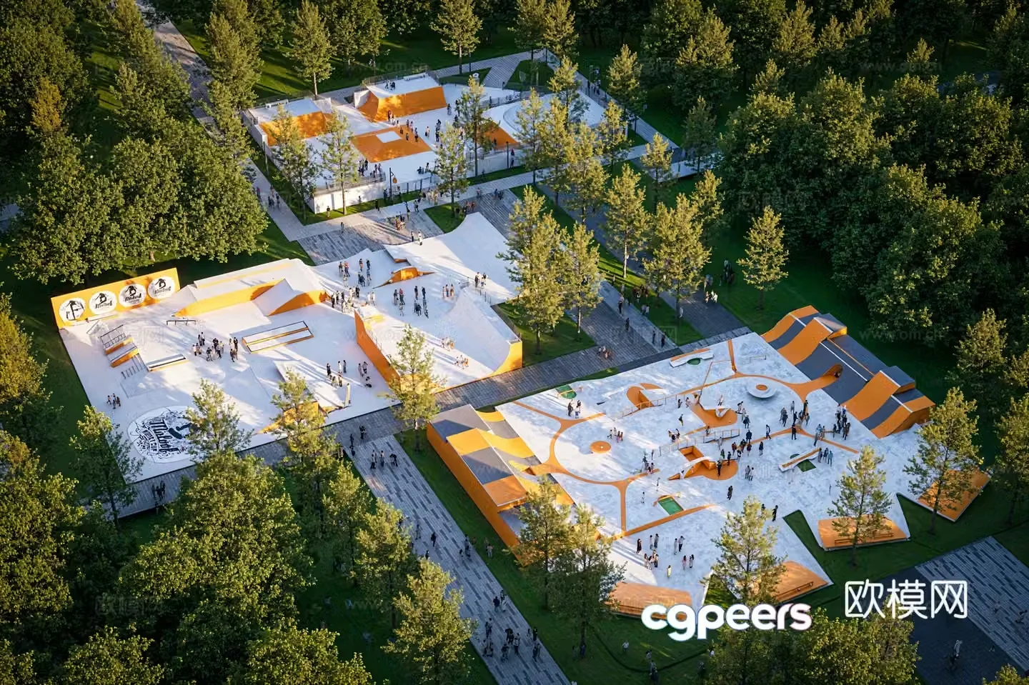 Modern Park Sports Park Skateboard Park Extreme Sports Park Roller Skate Park 3D Model