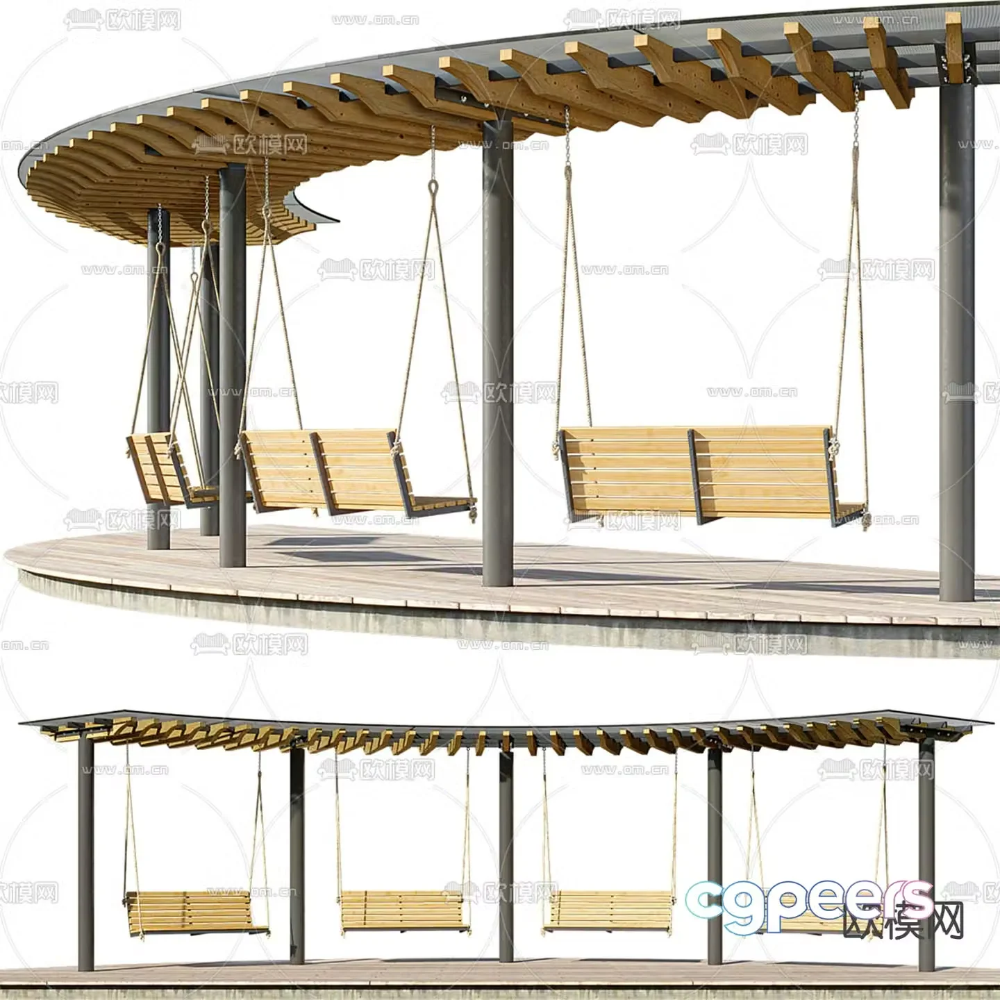 Landscape promenade gallery pavilion swing 3D model