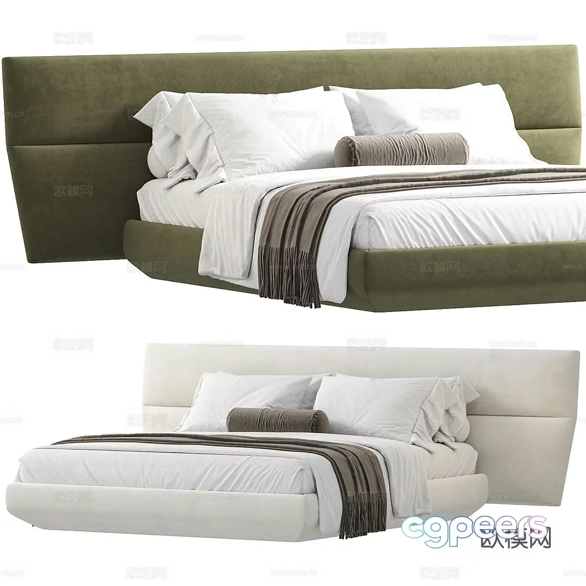 Modern Italian cream style fabric double bed 3d model