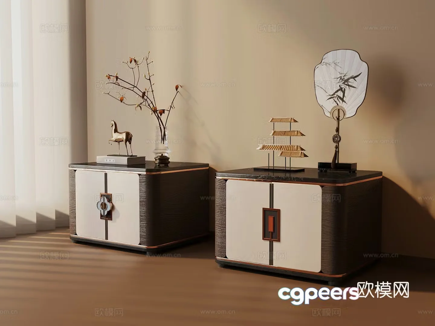 04 New Chinese style bedside table decorative ornaments 3D model