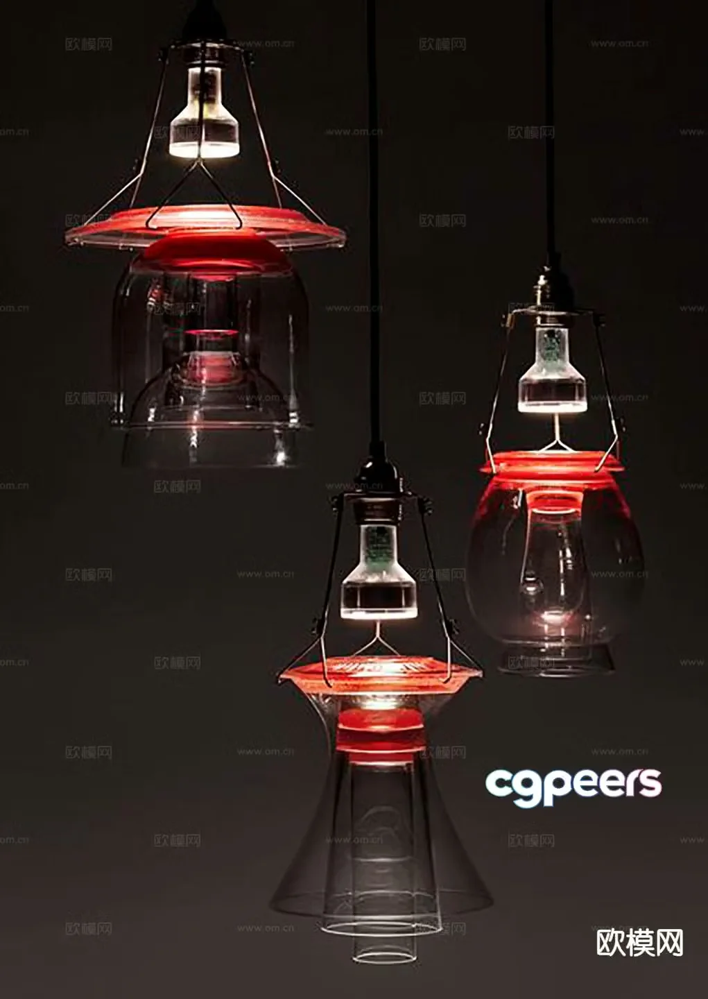 Industrial style chandelier portable lamp 3d model