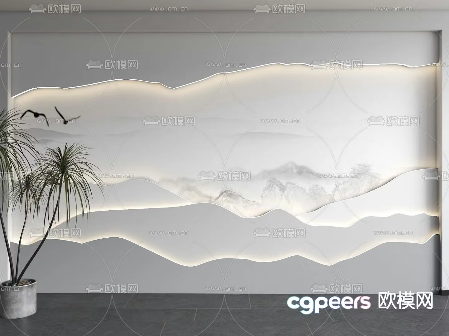 Chinese style background wall landscape painting background wall 3d model