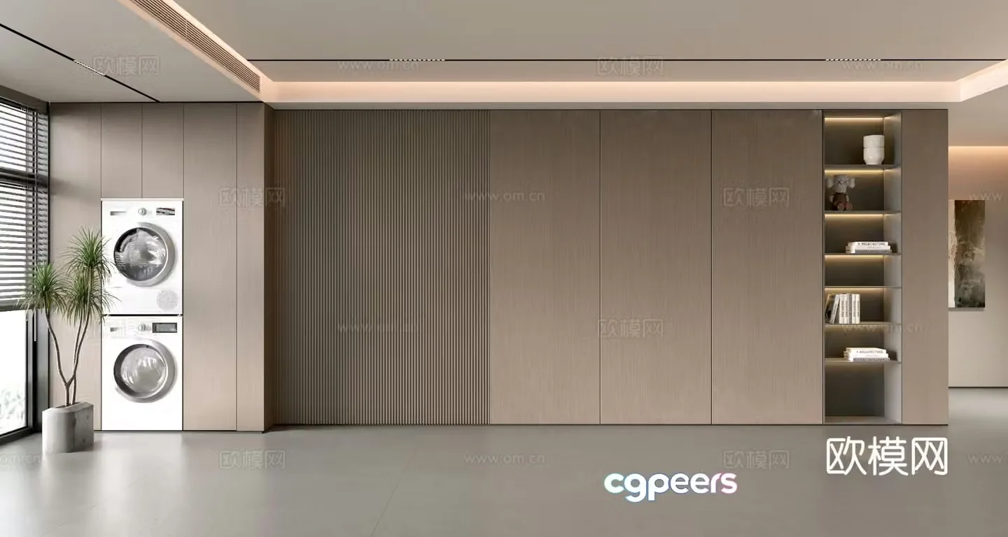Italian sofa background wall modern ornament balcony cabinet living room cabinet wood veneer background wall 3d model