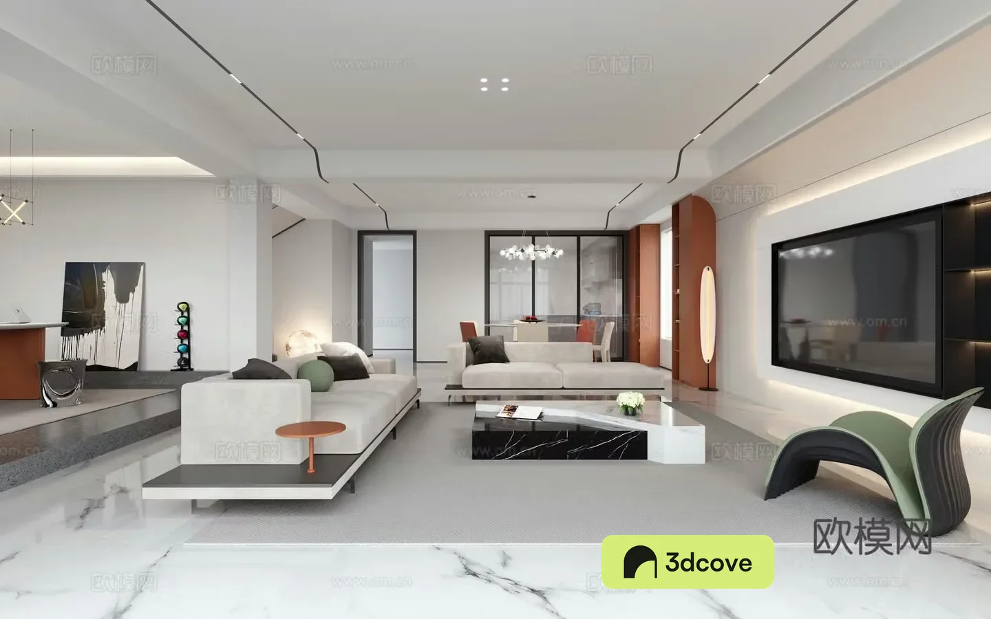 Modern living and dining room