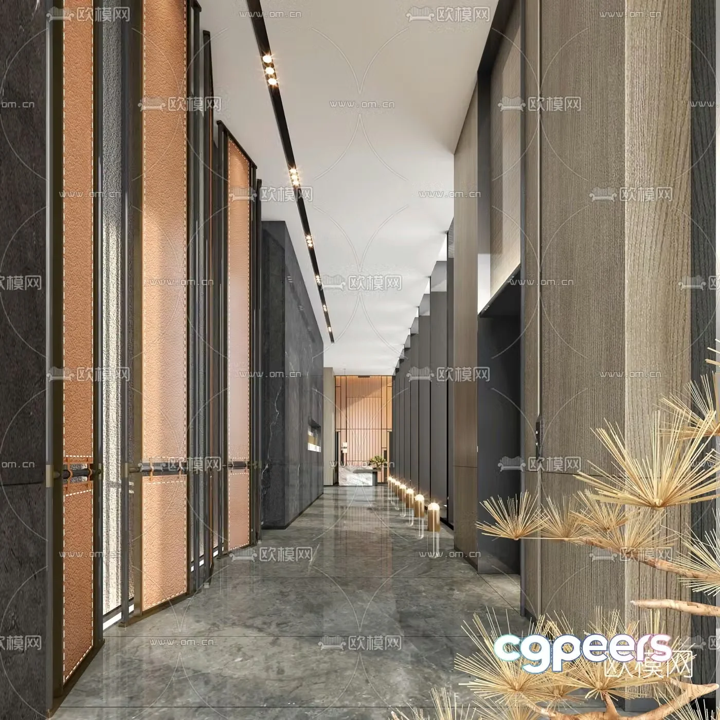 New Chinese-style hotel corridor elevator hall 3D model