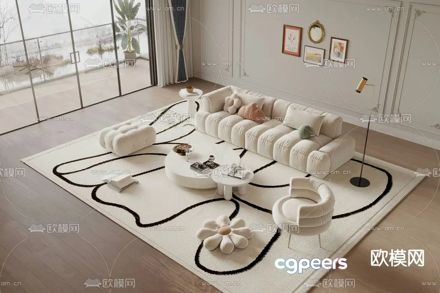 Cream style modular sofa 3d model