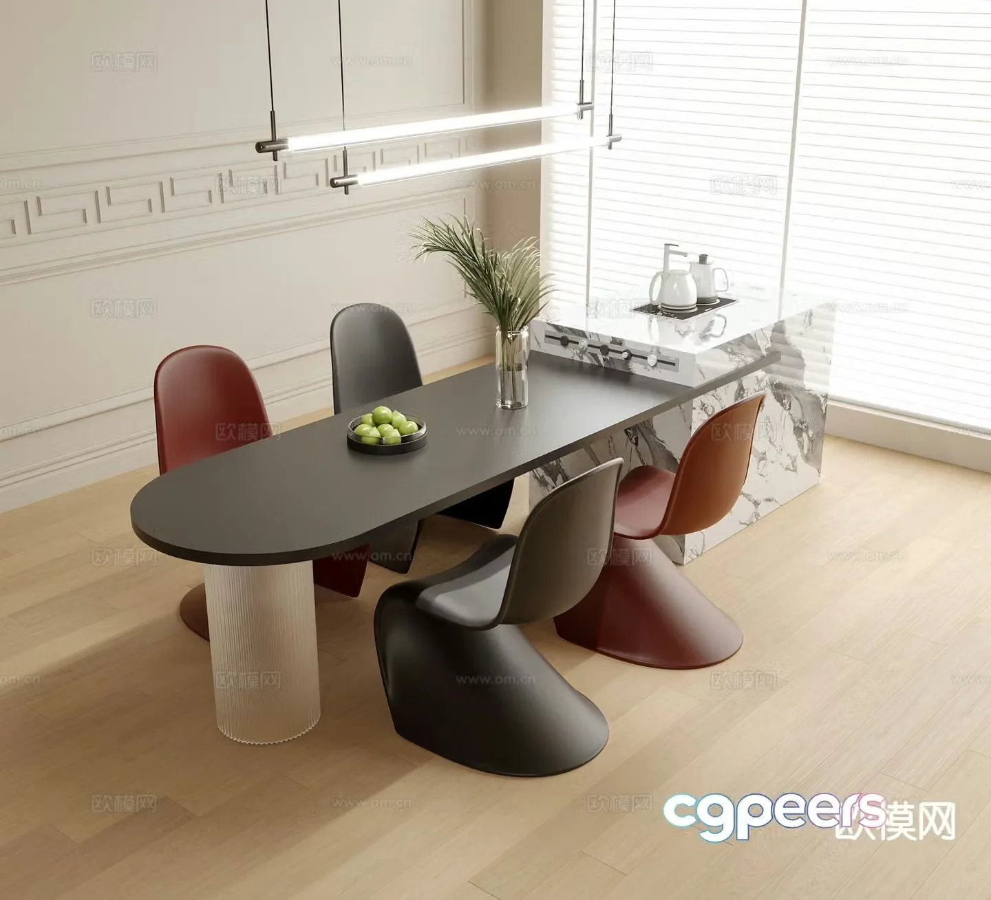 Modern island dining table and chair 3d model