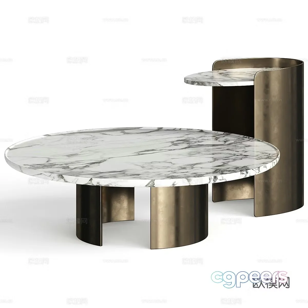 Modern Italian light luxury metal marble coffee table combination 3D model