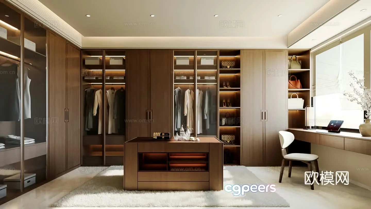 New Chinese style cloakroom dressing table wardrobe island 3d model