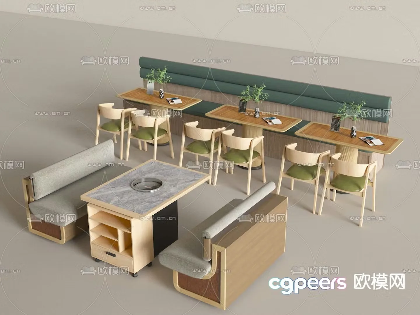 Card seat dining table and chairs restaurant card seat card seat sofa 3D model