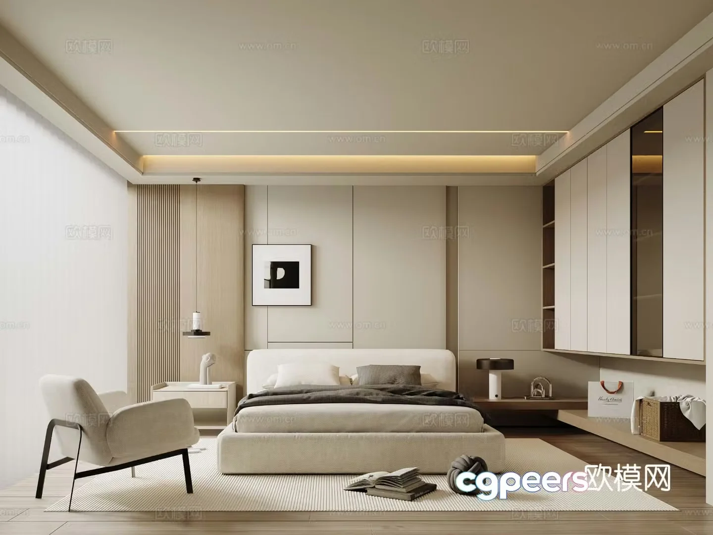 Modern minimalist bedroom master bedroom 3d model
