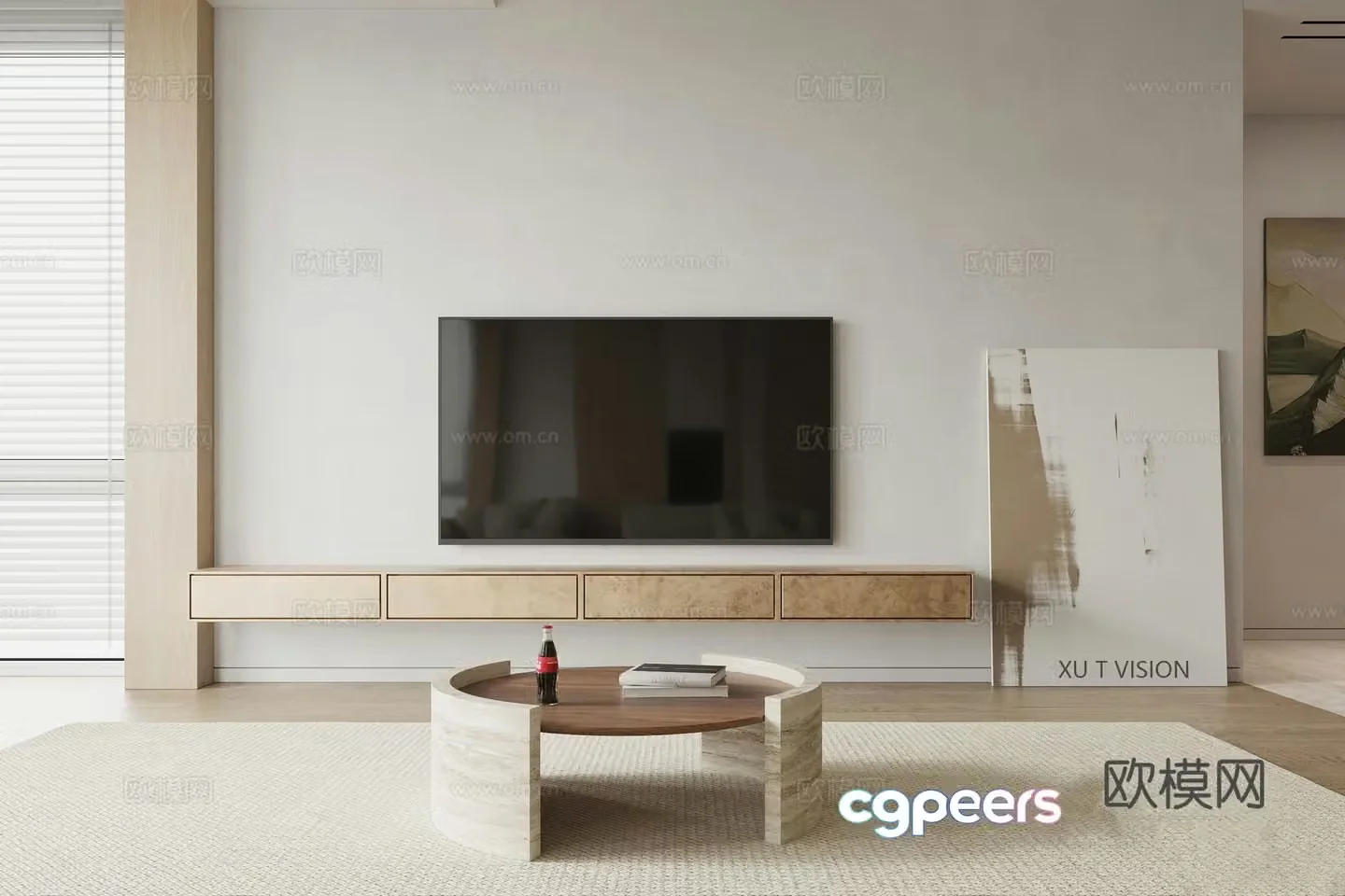 Modern log living room 3d model