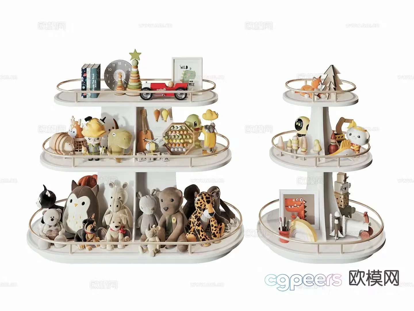 Modern toy shelf three-layer toy storage rack plush toy 3D model