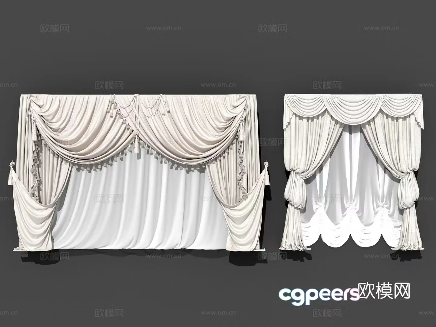 American European curtains Living room Bedroom Study hotel curtain combination 3D model