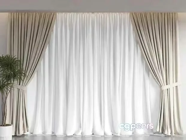 White Curtains 3D Model – 23725 – VRAY Render