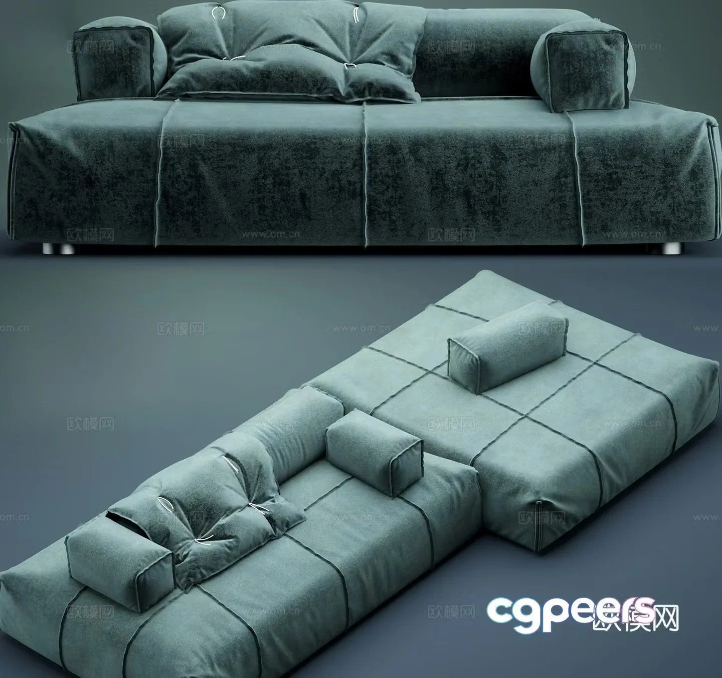 Cyan sofa modular sofa multi-person sofa 3d model