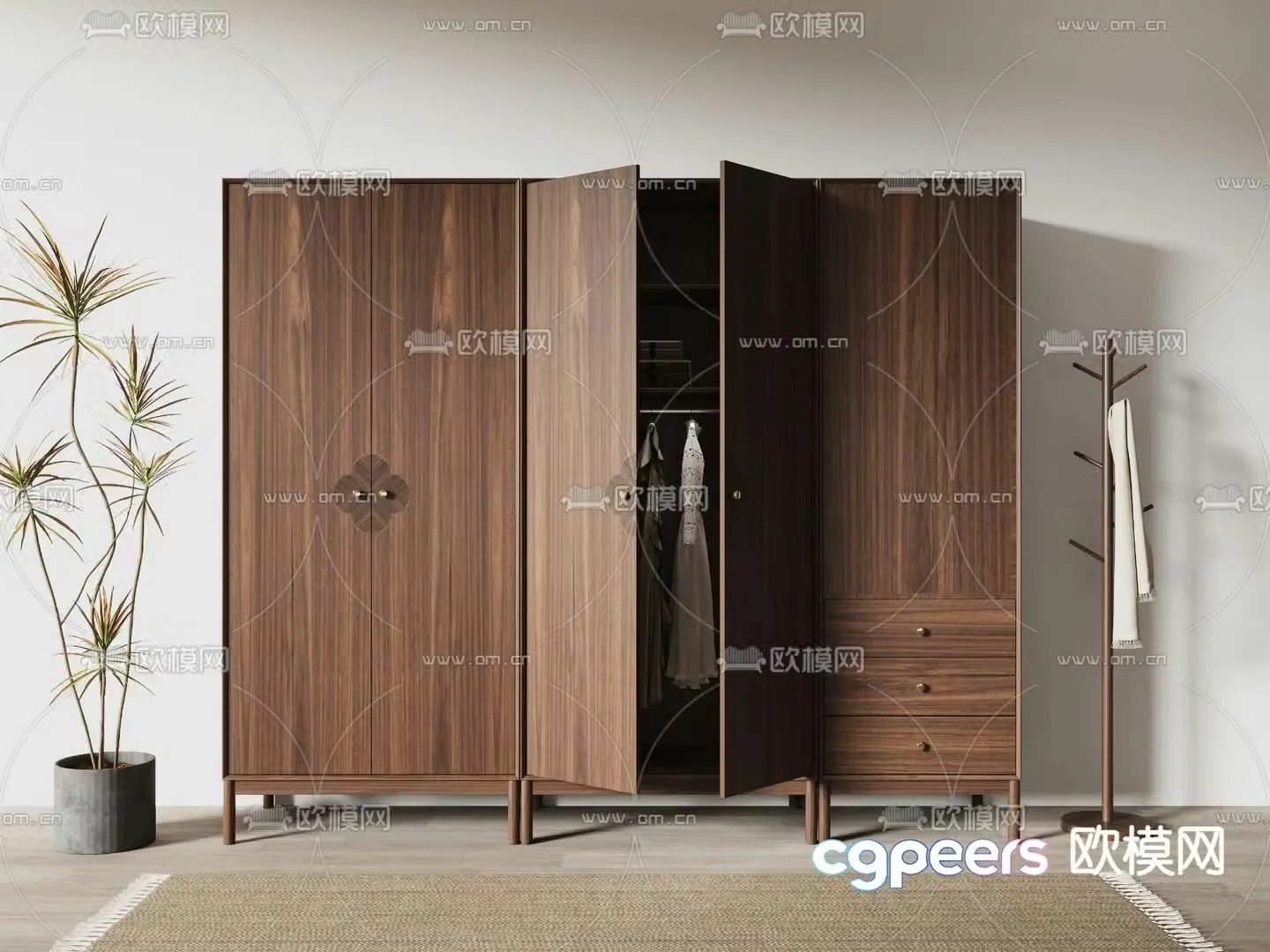 New Chinese style wardrobe integrated cabinet 3D model