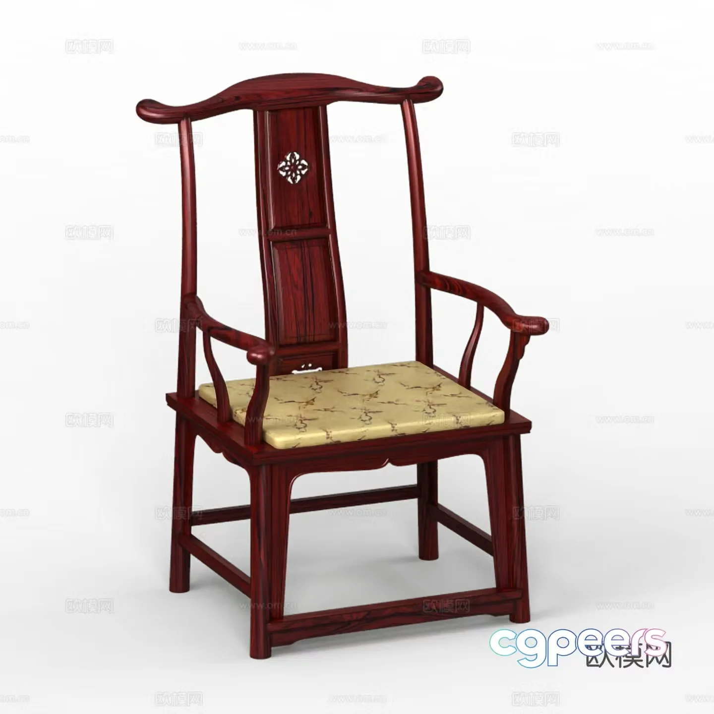Chinese official hat chair tea table chair armchair solid wood mahogany 3D model