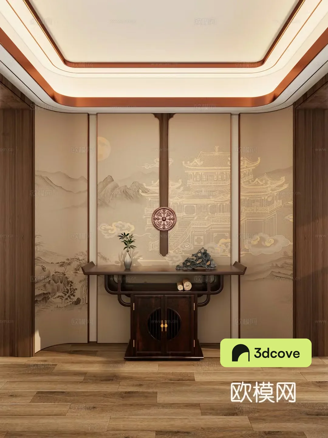 New Chinese style Zen embrace style wall cloth round top entrance view entrance