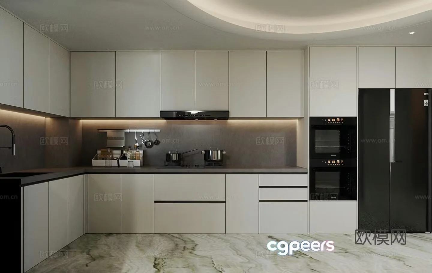 Modern open kitchen Semi-open kitchen Kitchen supplies combination Gas stove gas stove 3D model