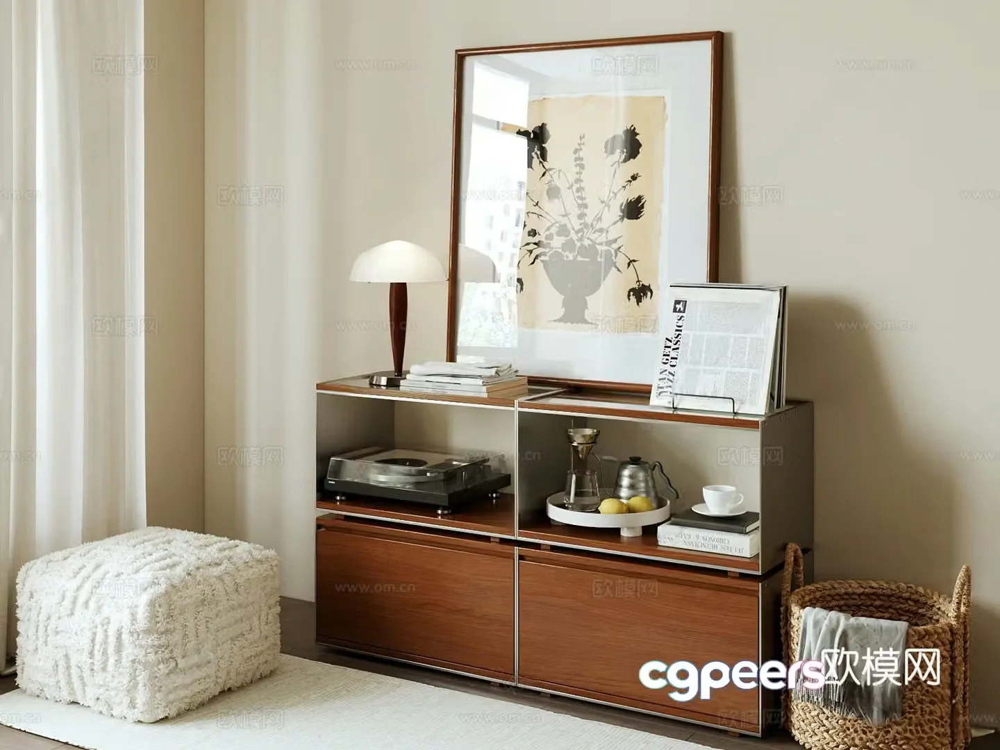 Modern medieval storage cabinet_Bauhaus_Cream_Decorative cabinet_Side cabinet_Side cabinet 3D model