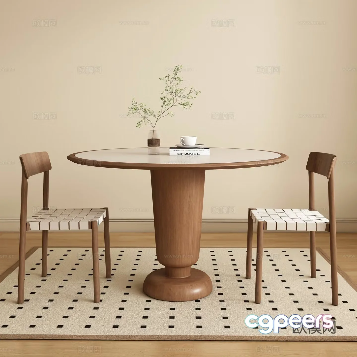 Modern medieval round dining table and chair 3D model
