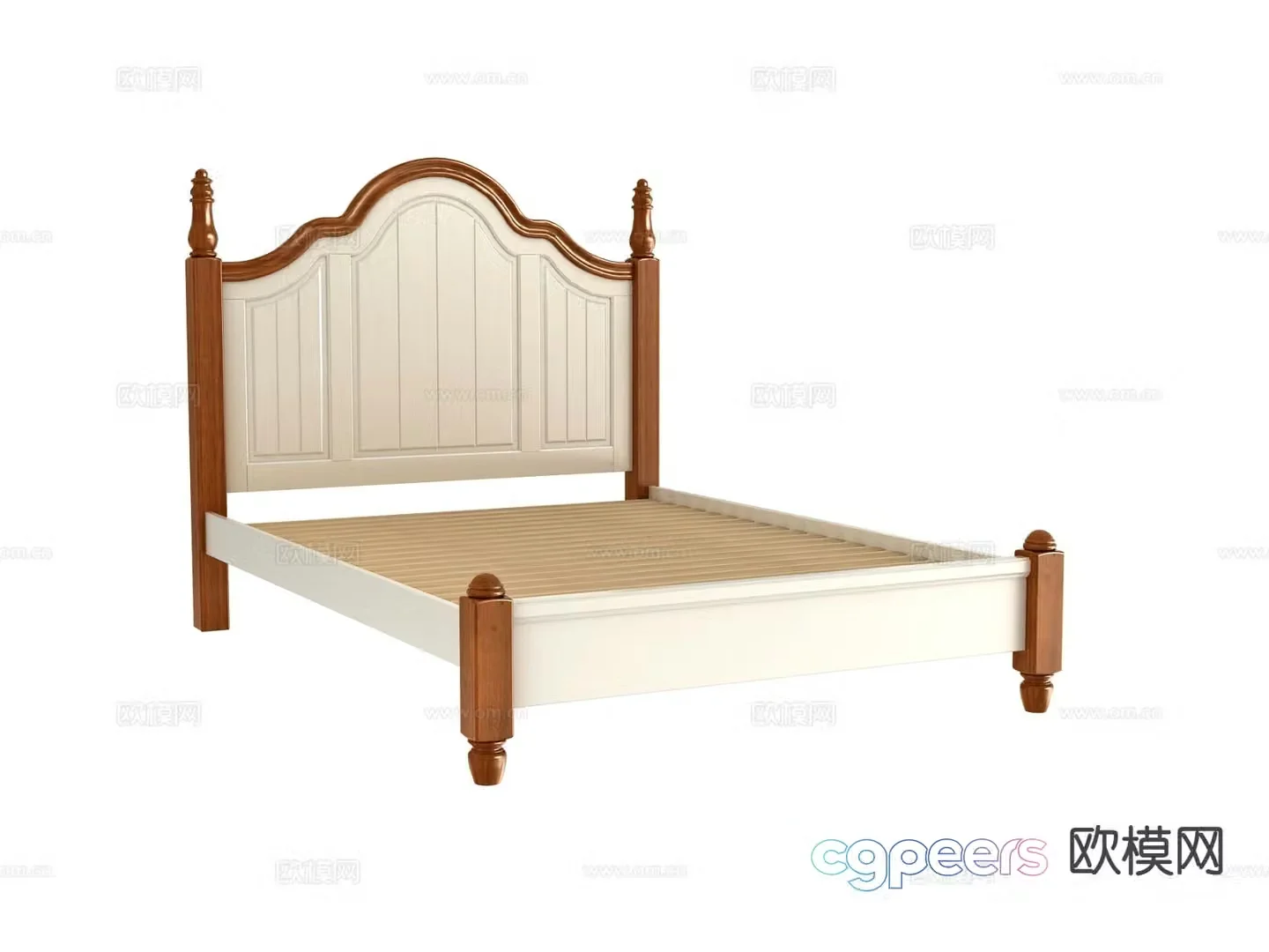 Simple European double bed bed board 3D model