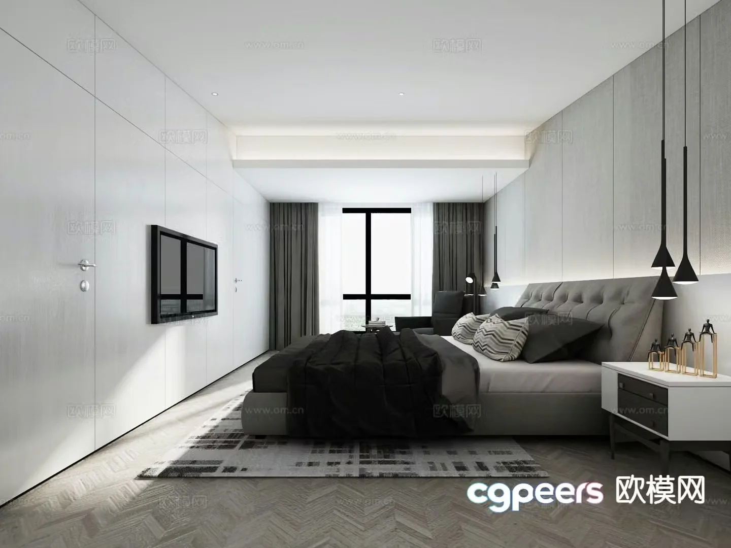 Advanced gray bedroom master bedroom 3d model