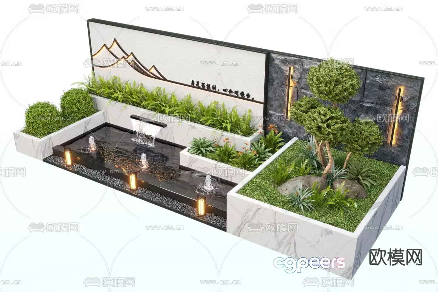 New Chinese style water feature wall fountain pool sketch 3D model