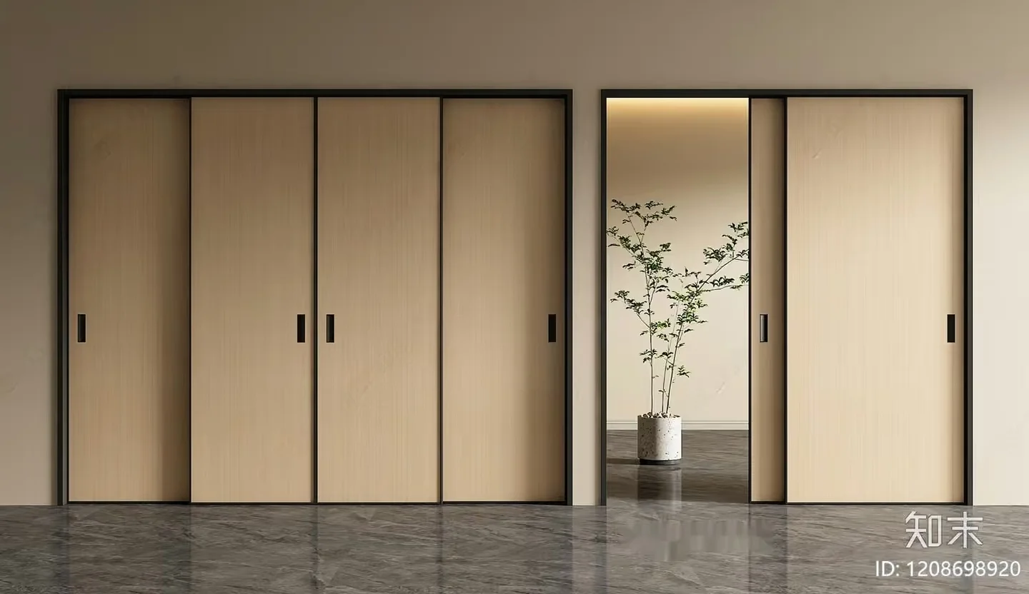 A Beige Sliding Door 3D Model – 1354 – VRAY Render
