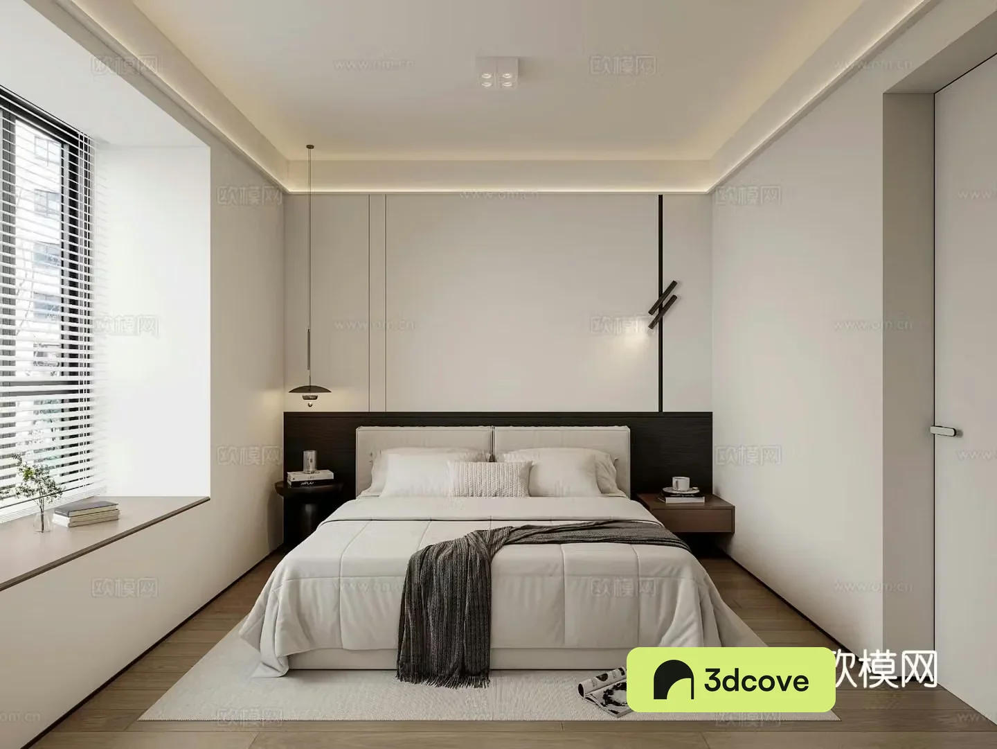 Modern minimalist style home bedroom bedside background wall bedside wardrobe handle-free wardrobe
