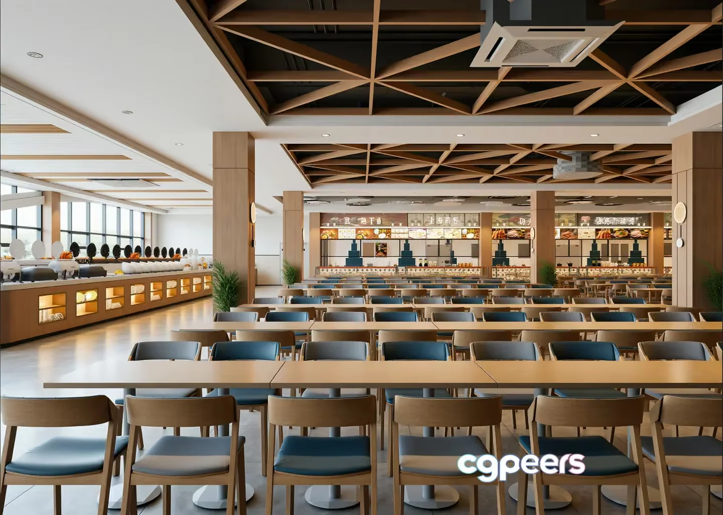 Wooden Cafeteria Tables 3D Model – 7703 – VRAY Render