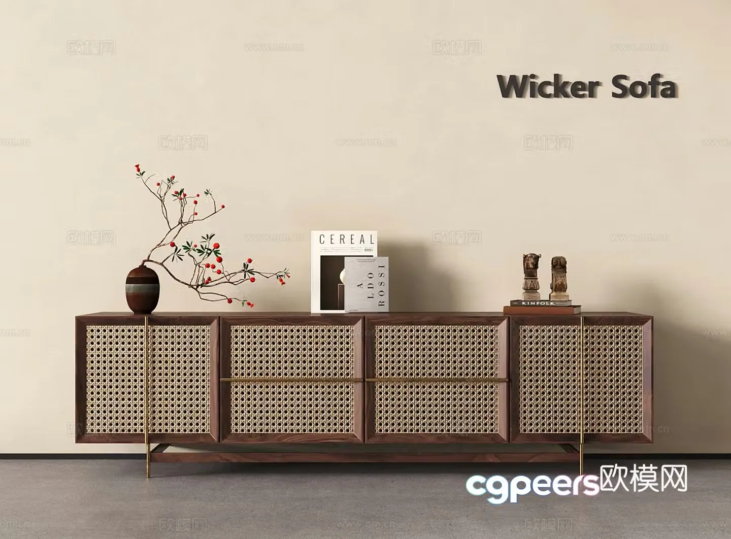 Wasabi Middle Style TV Cabinet Rattan 3D Model