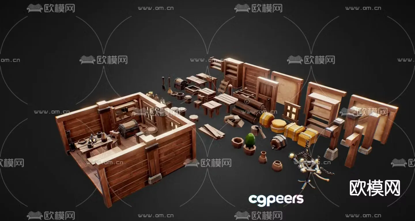 Industrial style equipment wooden sketches game props 3D model