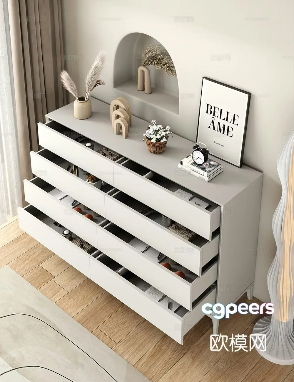 Solid wood chest of drawers side cabinet bedside cabinet storage cabinet 3D model