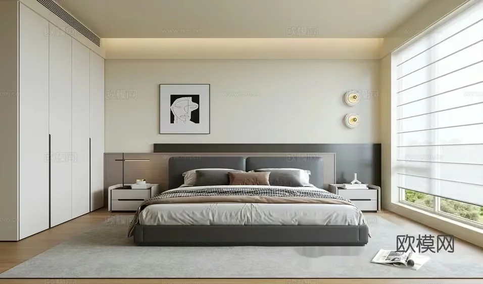 Modern Minimalist Bedroom 3D Model – 15548 – CORONA Render