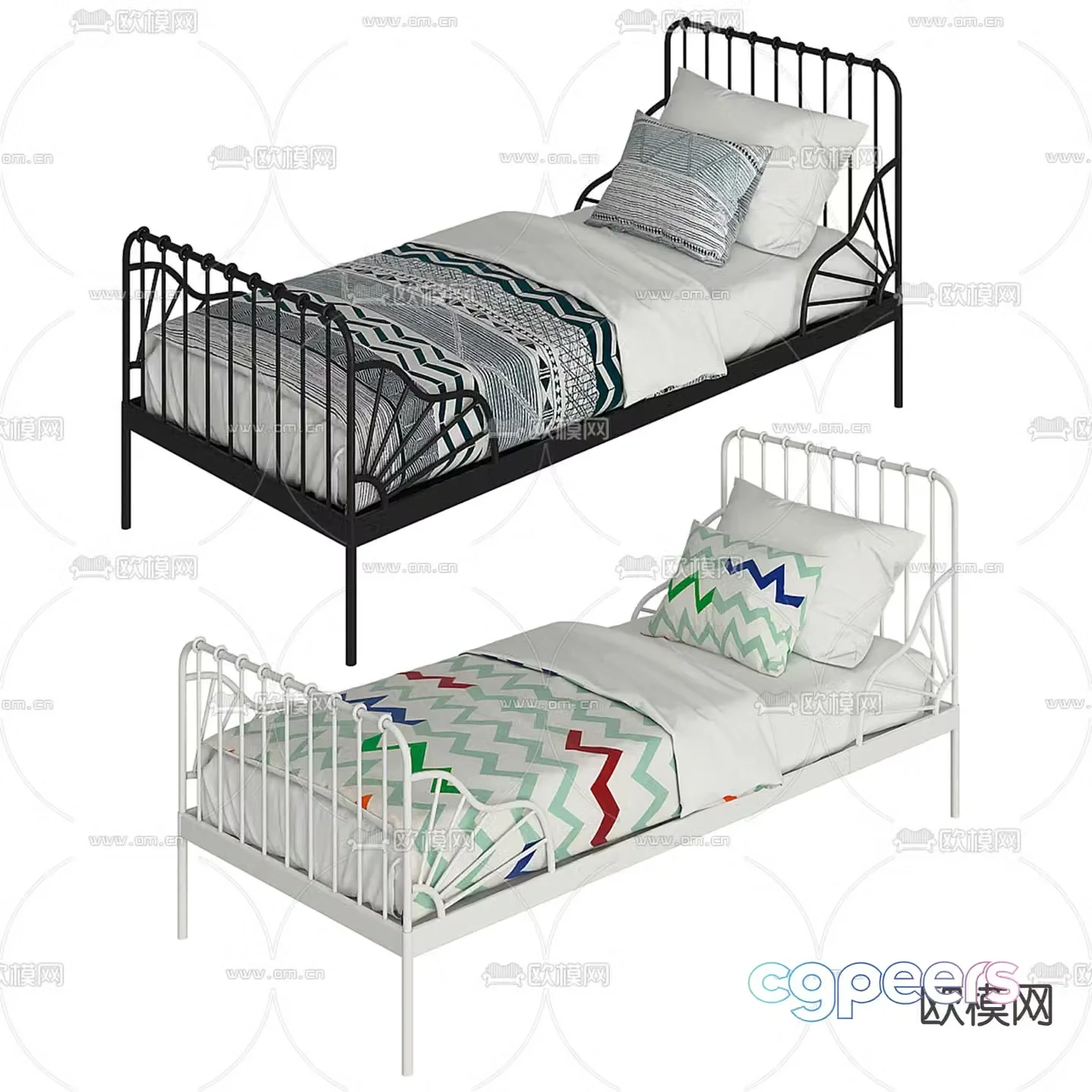 Single bed iron frame bed 3d model