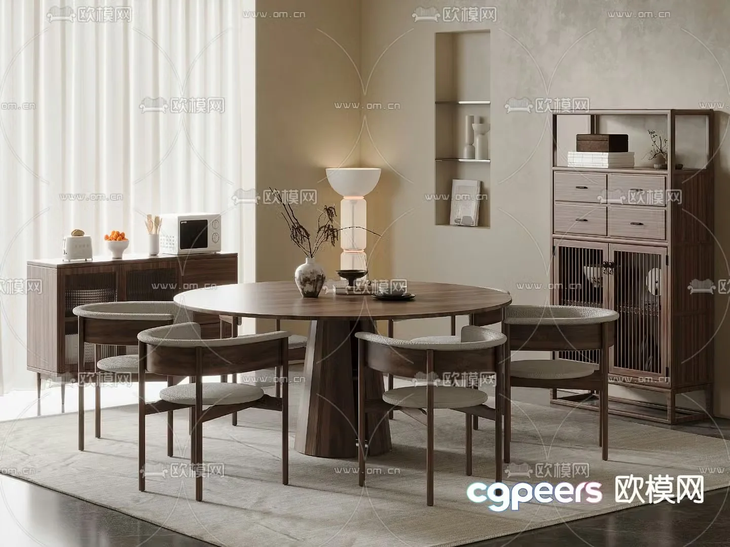 Wabi-sabi dining table and chairs round dining table 3d model