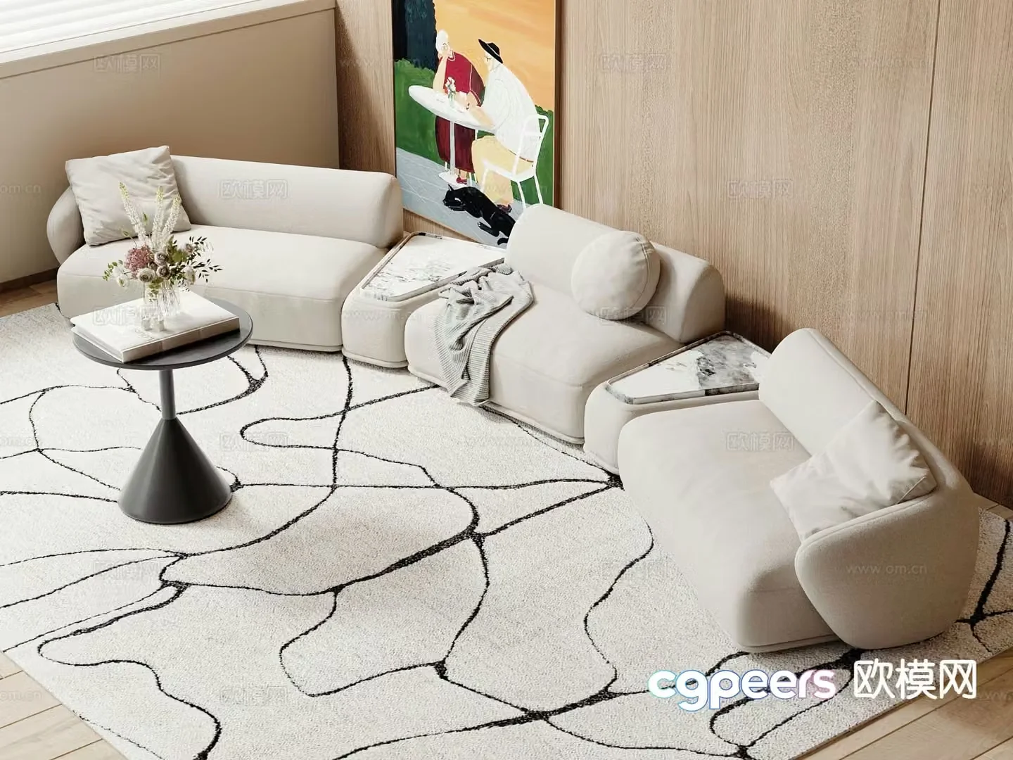 Modern multi-seater sofa 3d model